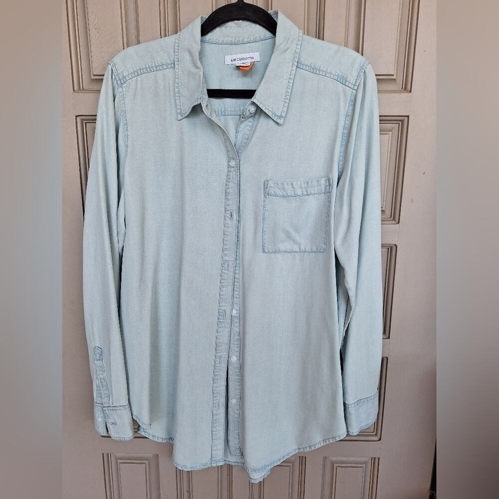 Liz Claiborne Buttondown Shirt SzL 100%Lyocell Collar/Cuffs Long Sleeves Pocket